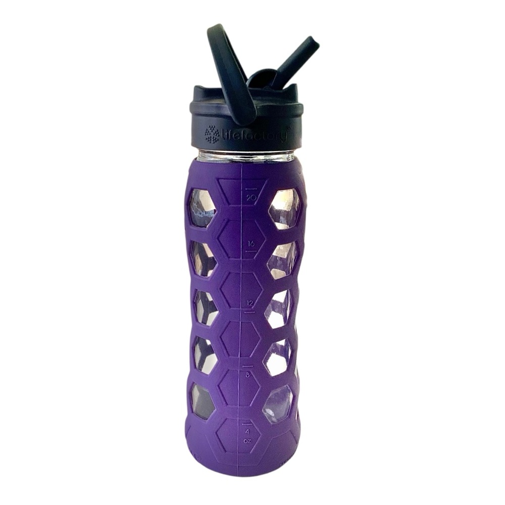 Lifefactory Glass Water Bottle with Straw & Silicone Sleeve